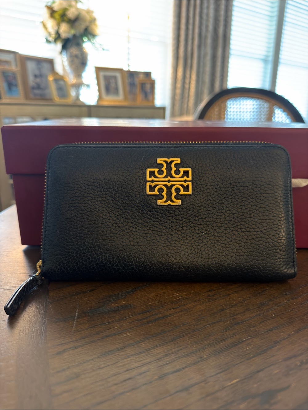 Tory Burch Britten Black Pebbled Leather Zip Continental Wallet